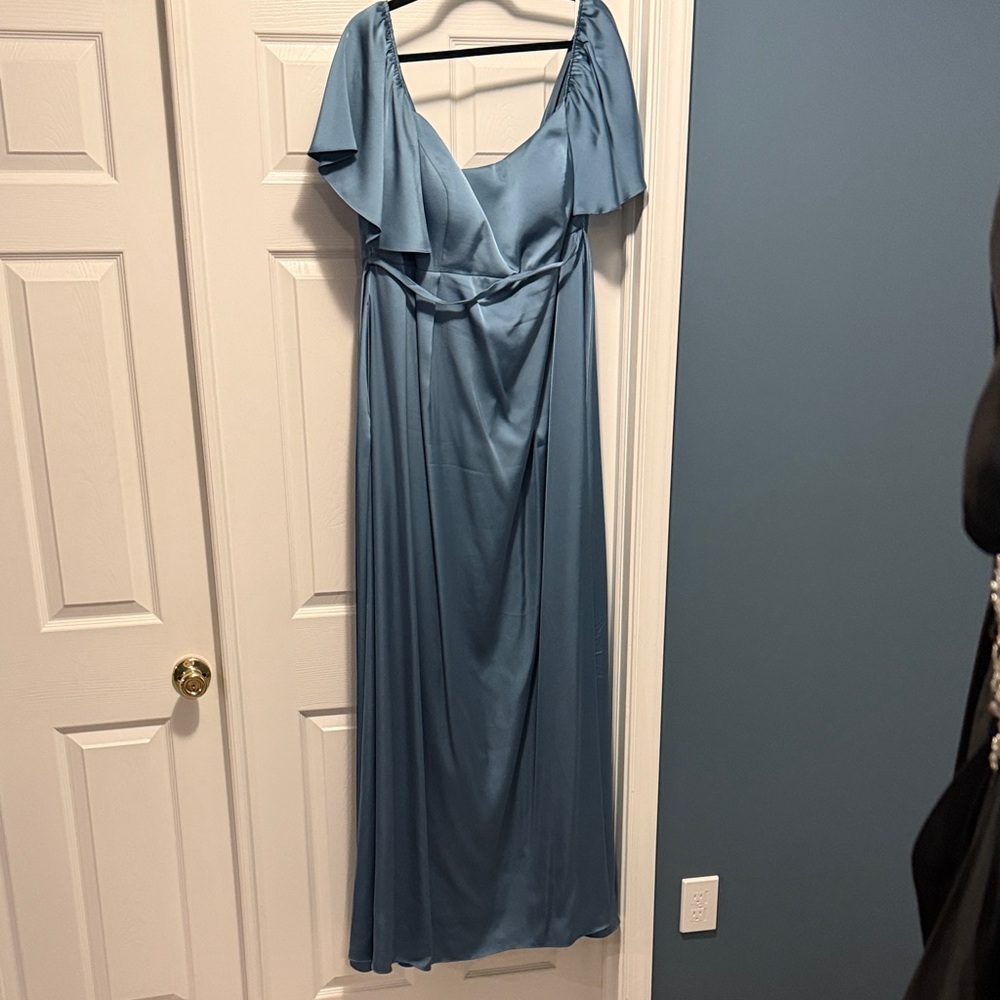 Kennedy Blue Robin Maternity Elegant Dusty Blue Flutter Sleeve Maxi Dress